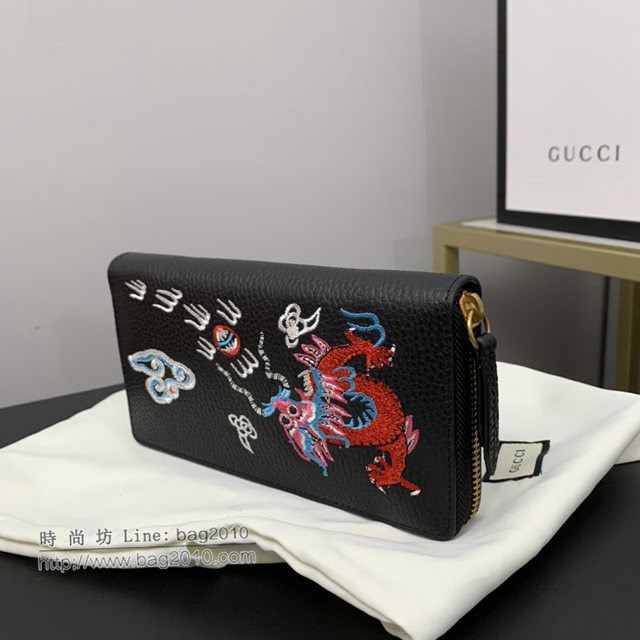 Gucci顶级男女包包 古驰嘴刺龙刺绣贴花拉链款钱包 Gucci长夹钱包 474584  gdj1690